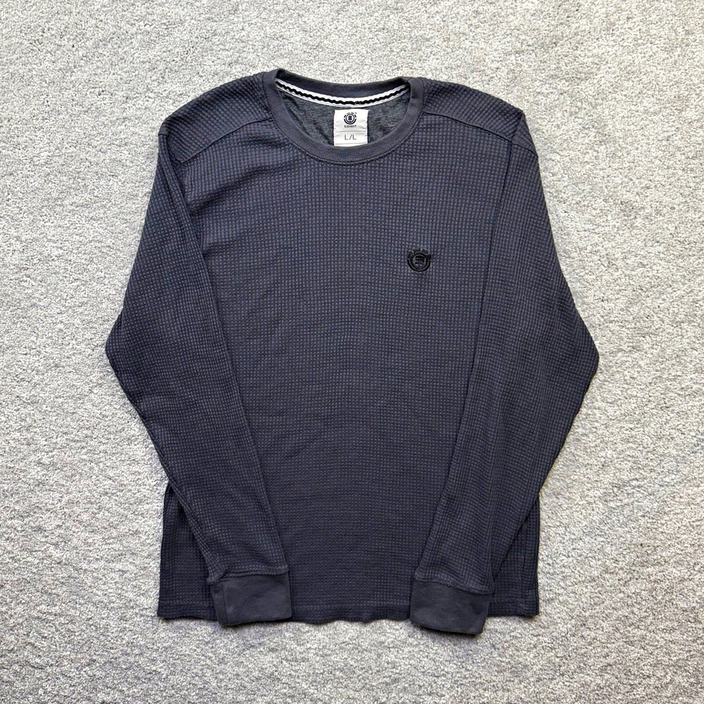 Element Waffle Knit Thermal Long Sleeve Shirt Mens Size Large L Gray Embroidered